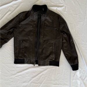 Calvin Klein Dark Brown Leather-Style Bomber Jacket